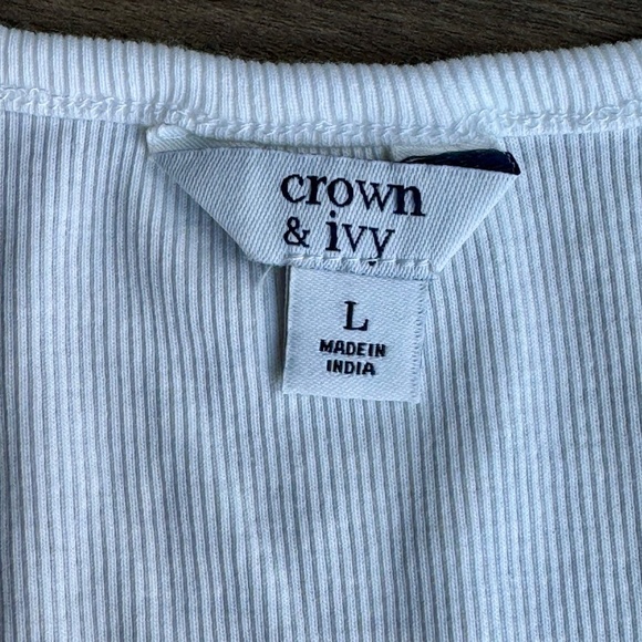 Crown & ivy White Ribbed Tank Top with Blue Bow-Tie Straps at Shoulders Size L - Picture 6 of 11